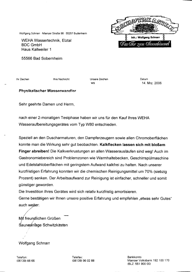 Written customer statement