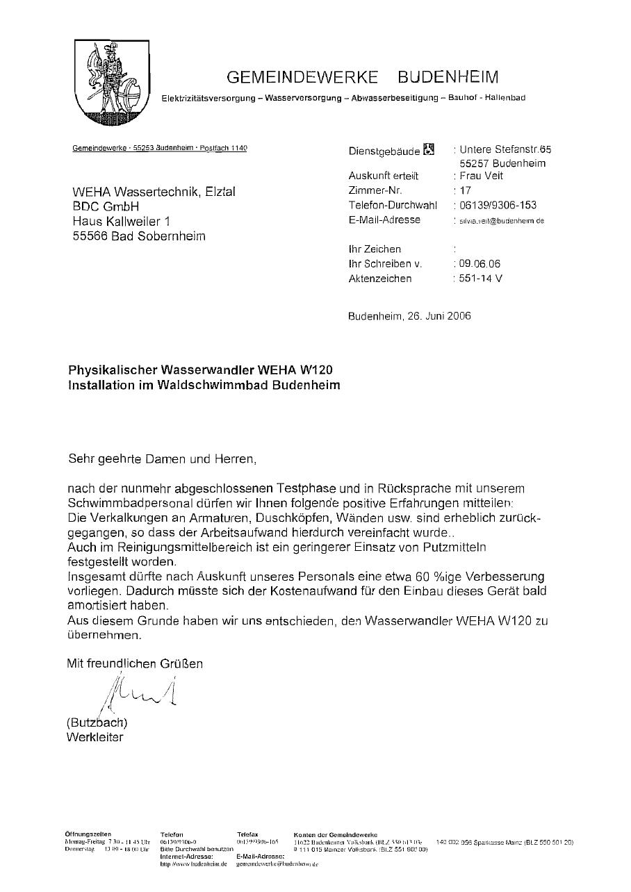 Budenheim municipal utility reference from 2006