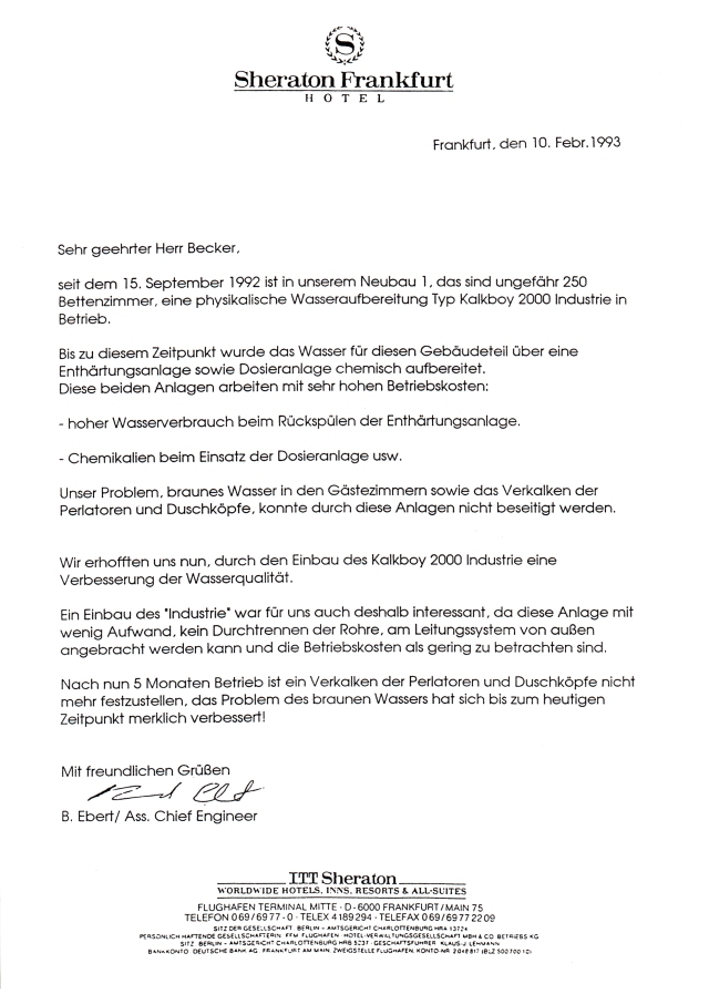 Original Sheraton Frankfurt customer statement